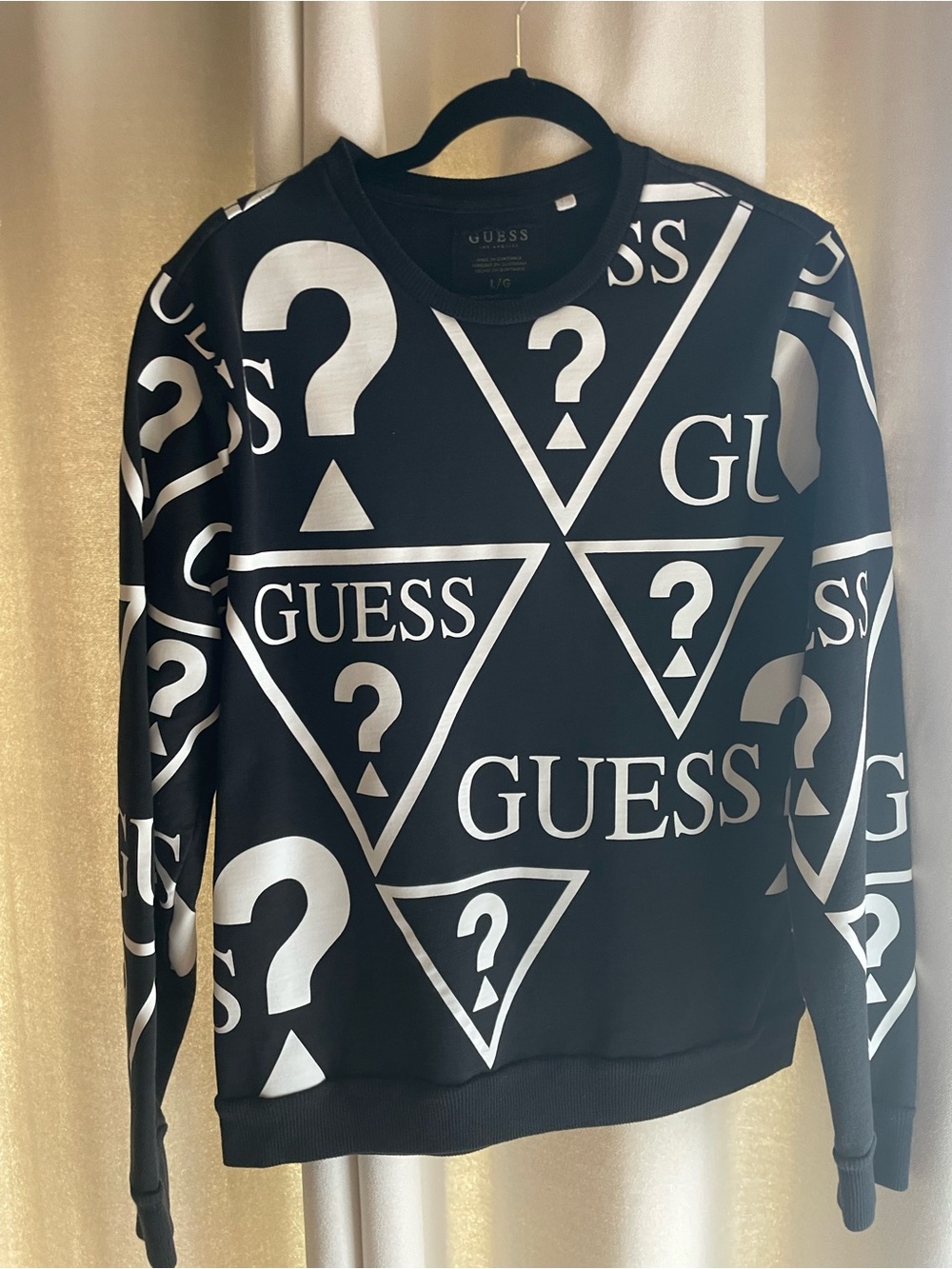 Guess Black Crewneck Sweatshirt with White Logo Graphics